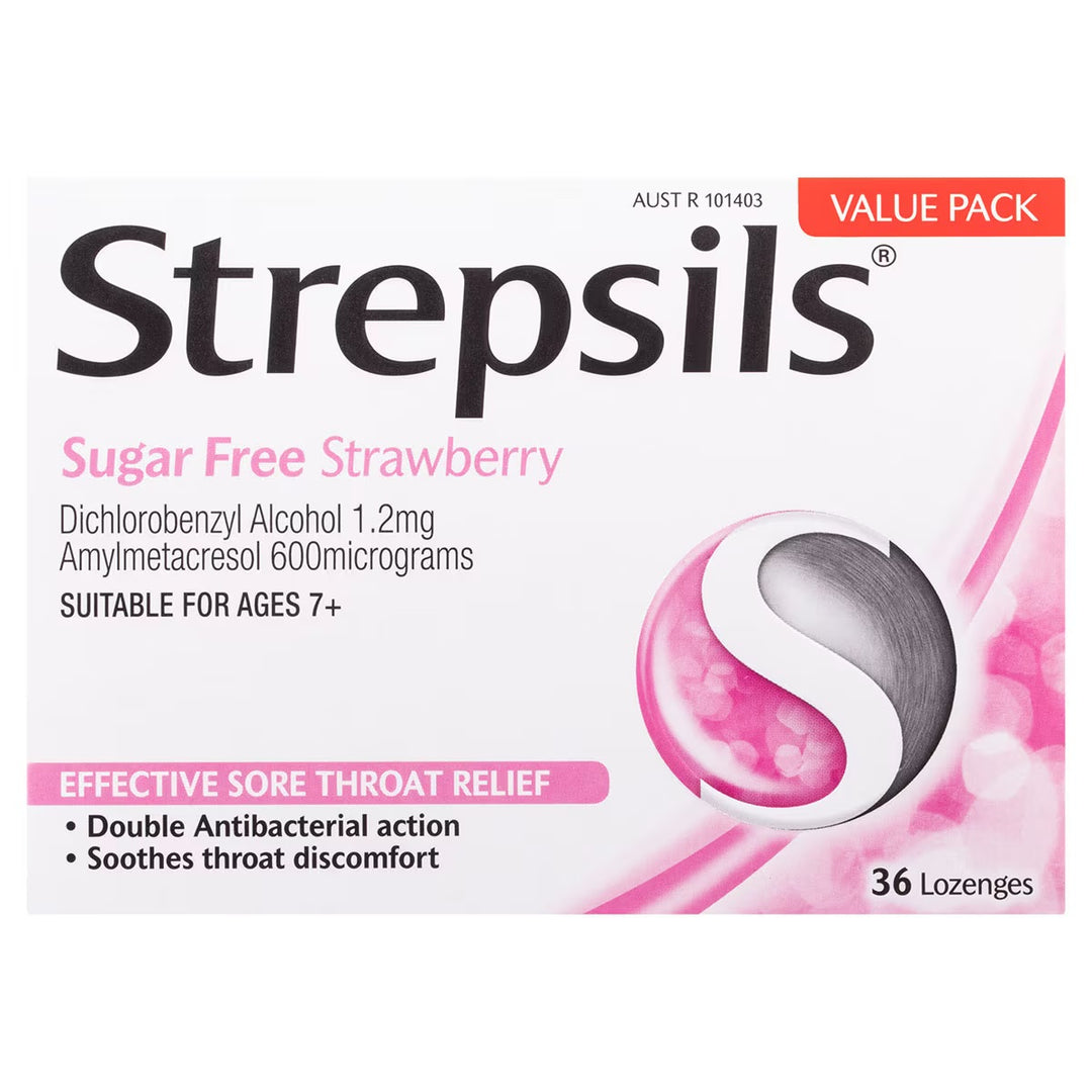 Strepsils Sugar Free Strawberry Lozenges 36s