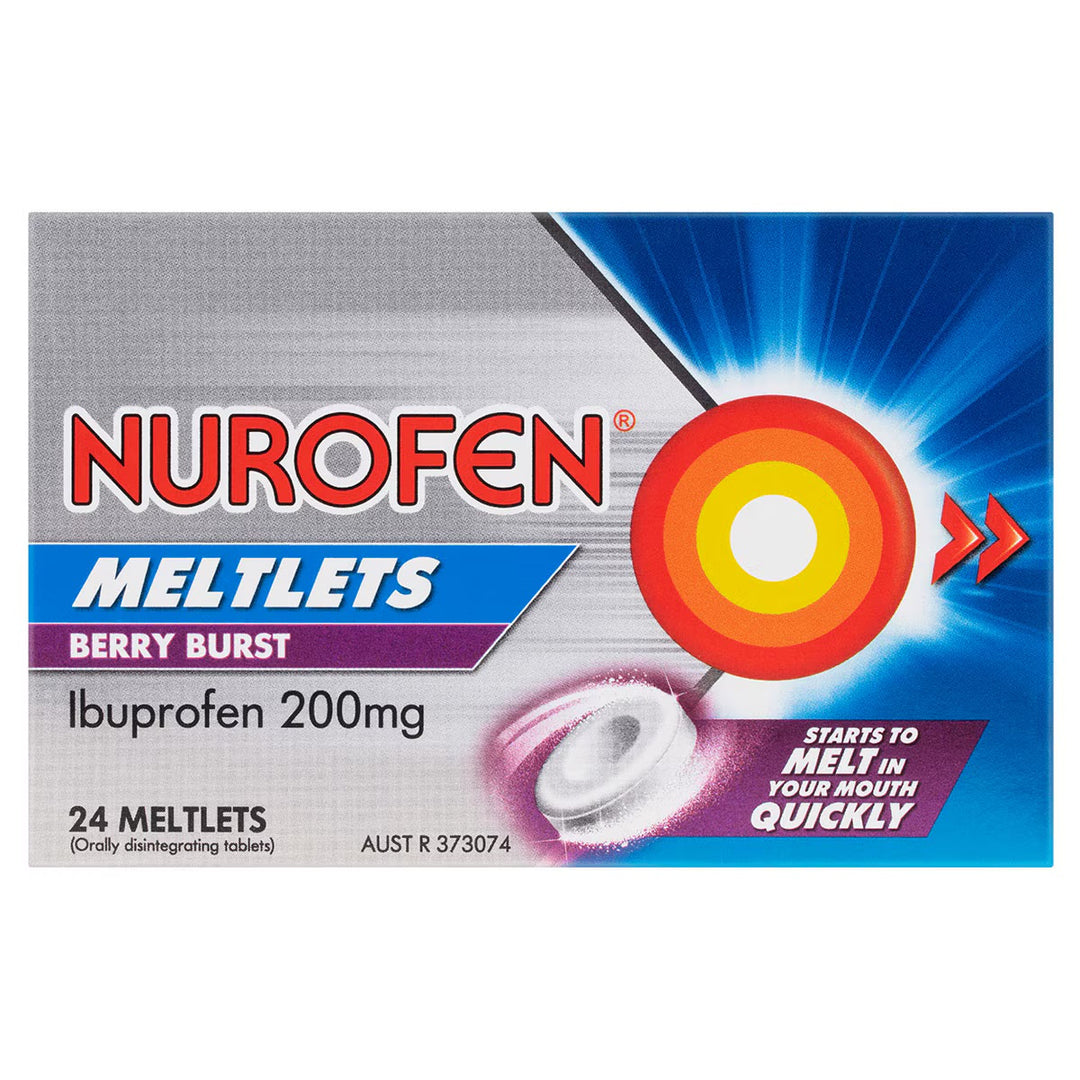 Nurofen Meltlets Pain Relief Berry Burst 200mg Ibuprofen 24 Pack