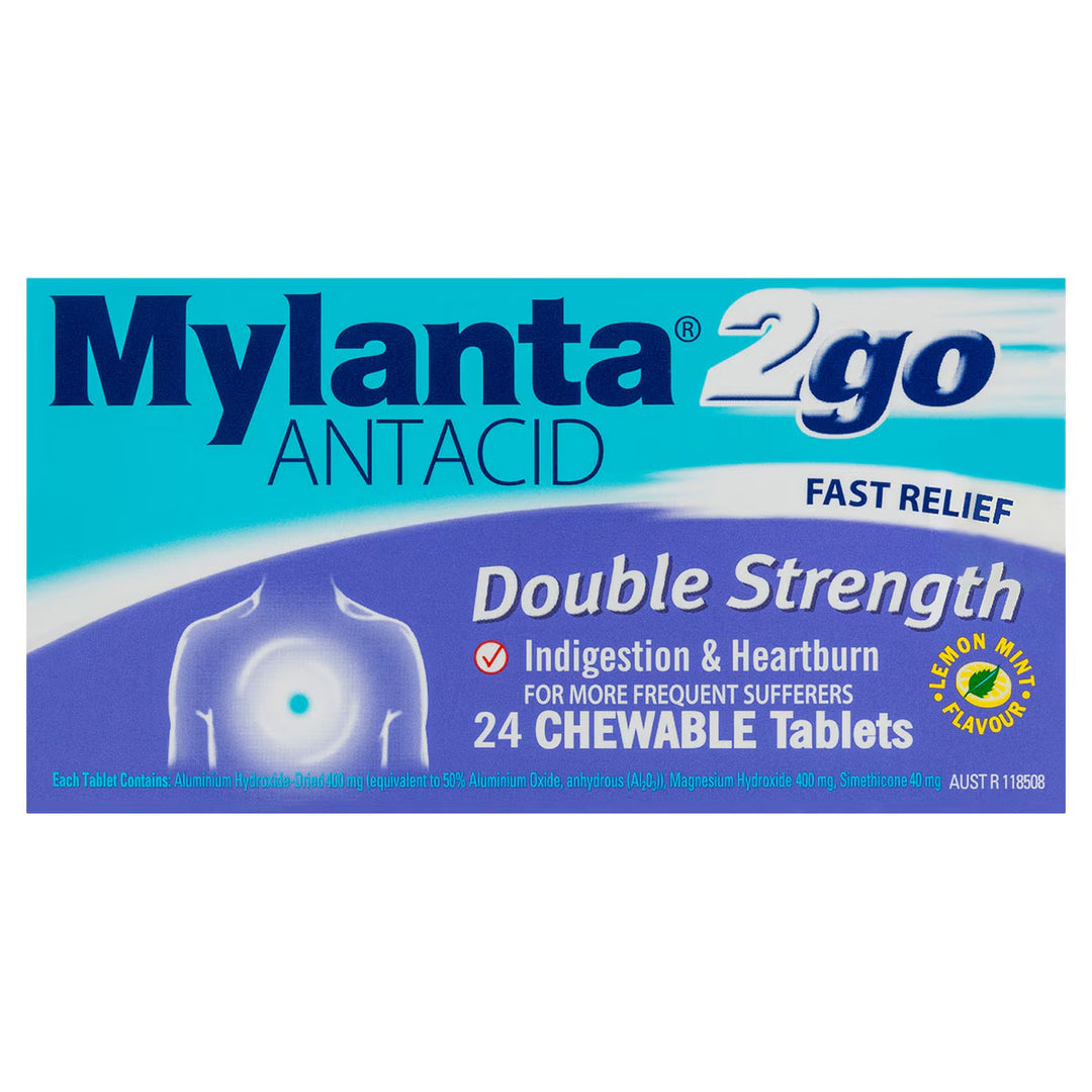 Mylanta 2Go Antacid Double Strength Tablets Lemon Mint 24 Pack