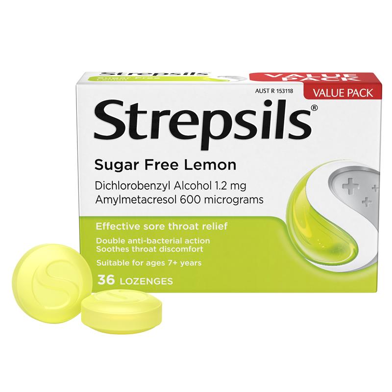 Strepsils Sore Throat Lozenges Sugar Free Lemon 36 Pack
