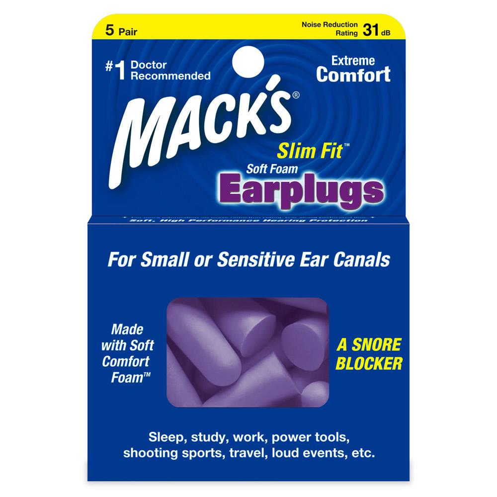 Mack's Slim Fit Soft Foam Earplugs 5 Pair Noise Reduction Rating 31db