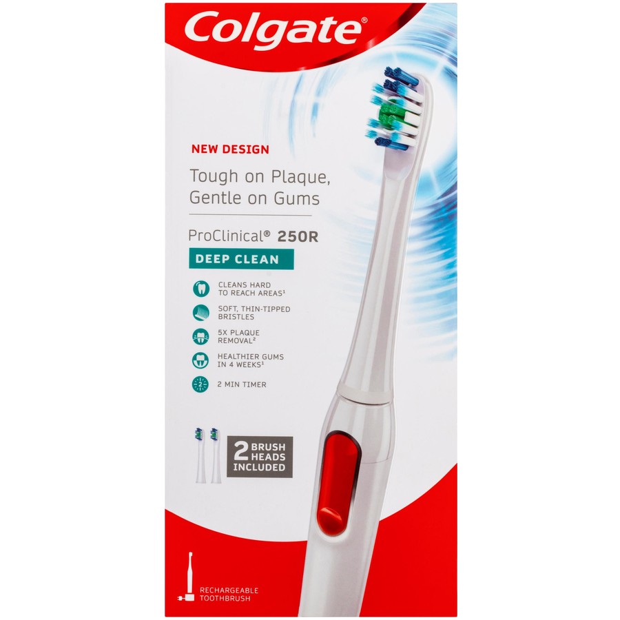 Colgate ProClinical 250R Deep Clean Rechargeable Electric Toothbrush with 2 Brush Heads
