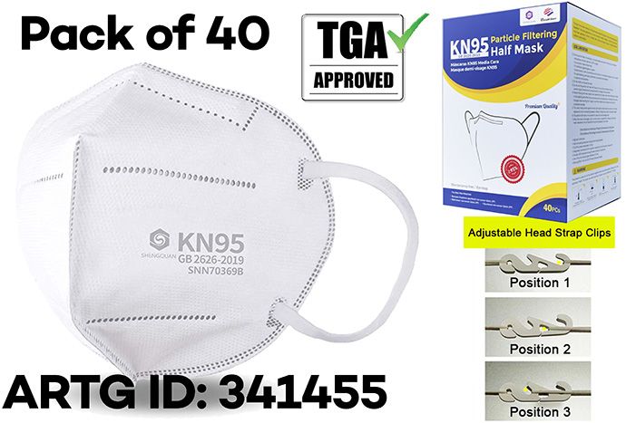 KN95 Particle Filtering Face Mask 40 pack - With Head Strap Clips