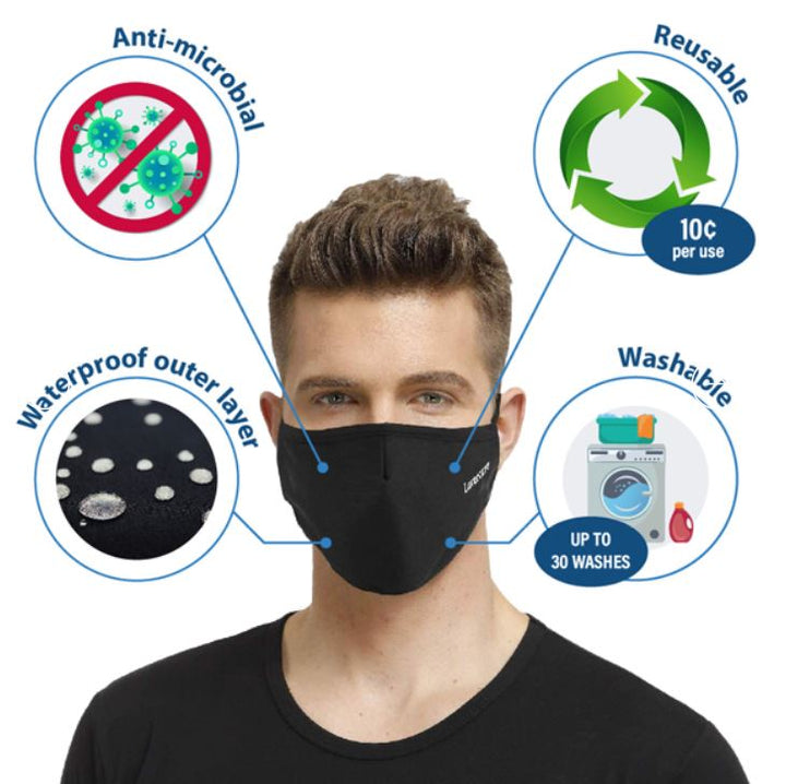 Adult Fabric Face Mask Black (reusable, washable, 3 layers)