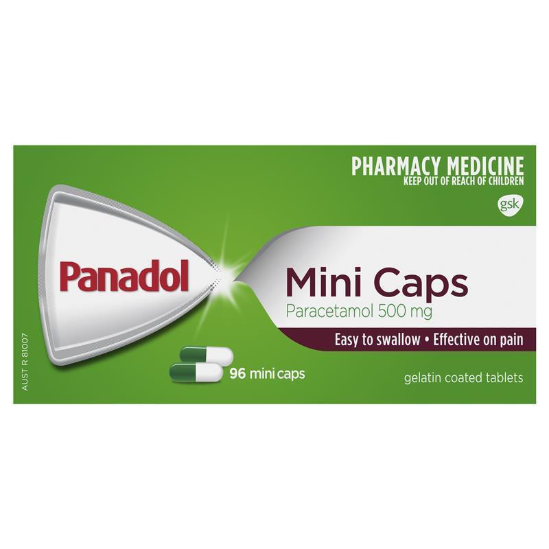 Panadol Mini Caps for Pain Relief Paracetamol 500mg 96