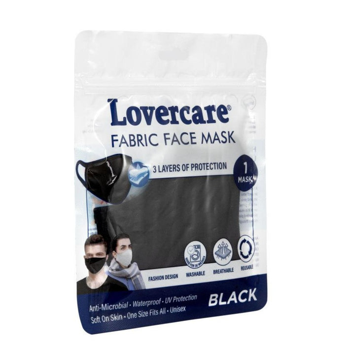 Adult Fabric Face Mask Black (reusable, washable, 3 layers)