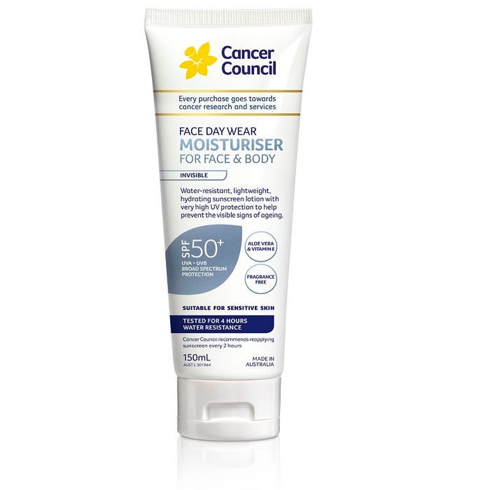 Cancer Council SPF 50+ Face & Body Moisturiser Water Resistant 150ml