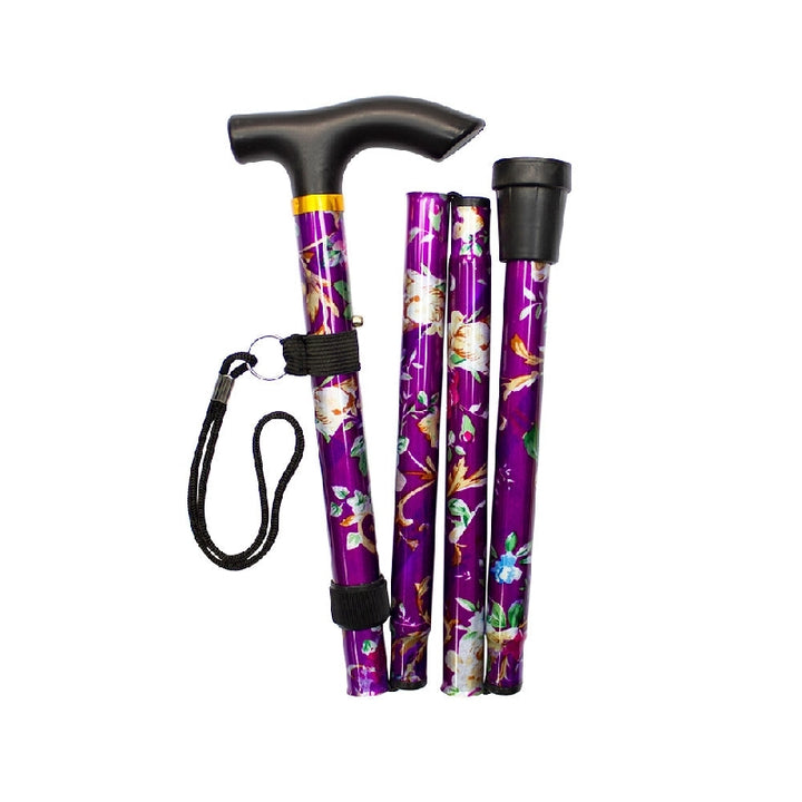 Safe Home Care Folding Walking Stick Purple Floral Design 33-37"