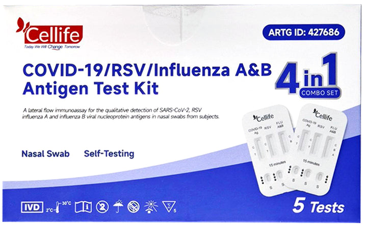 Cellife Covid19, RSV, Flu A/B Combination Test Kit 5 Pack