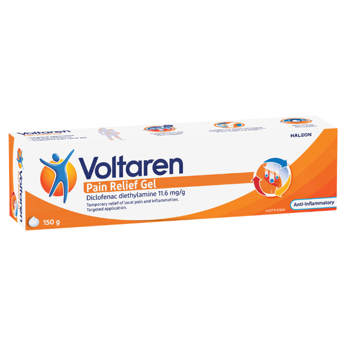 Box of Voltaren Pain Relief Gel on a white background
