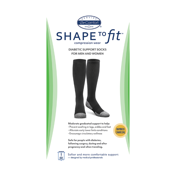 Dr. Comfort Diabetic Support Socks - Unisex, 15-20mmHg, Large, Black