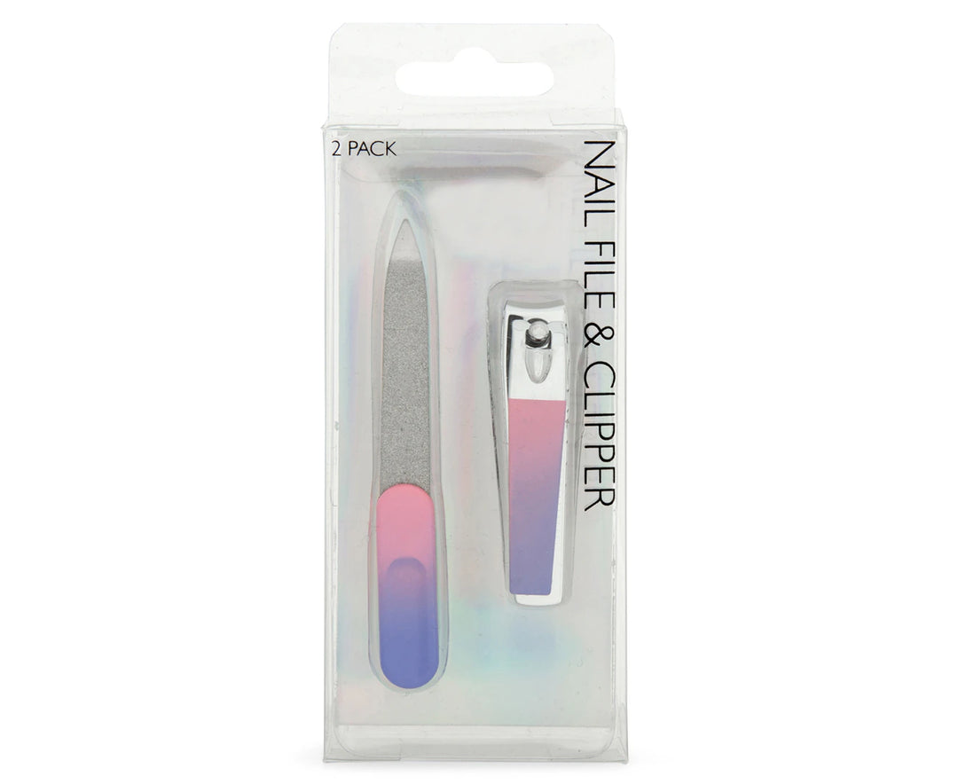 Nail File & Clipper Set - Pink/Purple Ombre