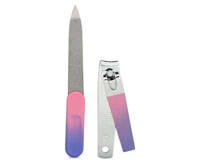 Nail File & Clipper Set - Pink/Purple Ombre
