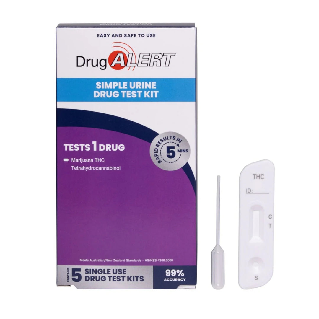 DrugAlert Simple Urine Drug Test Kit with test strip on a white background