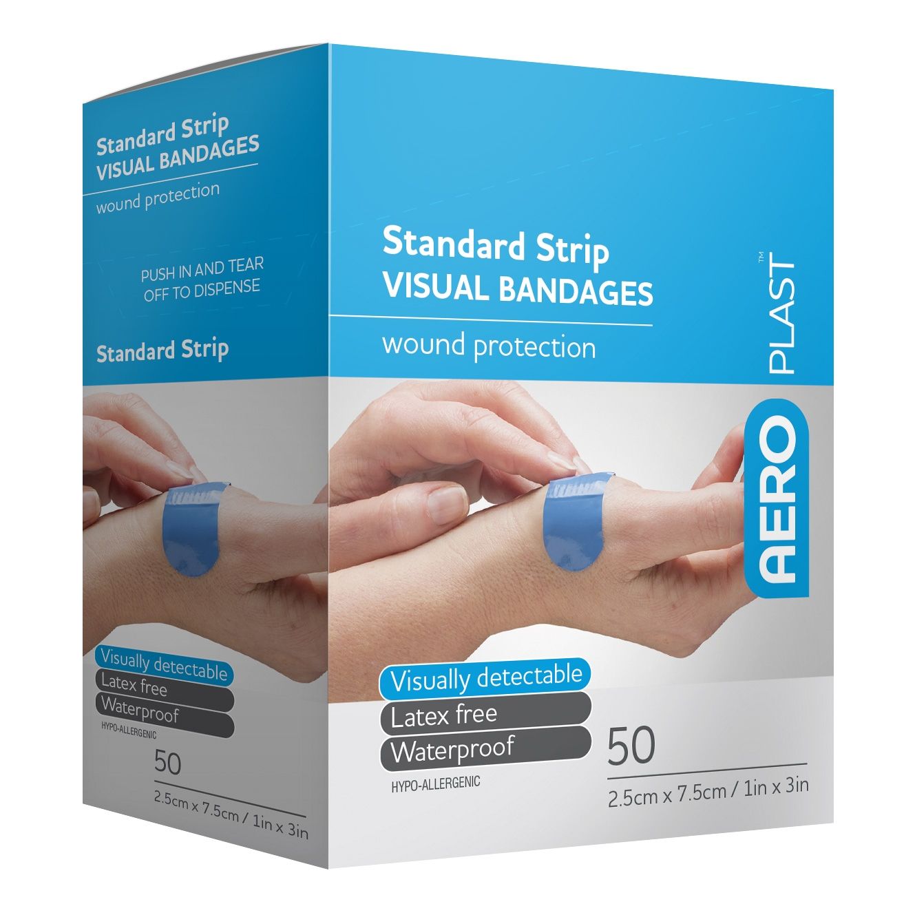 Aeroplast Standard Strip Visual Detectable Bandages 50 Pack
