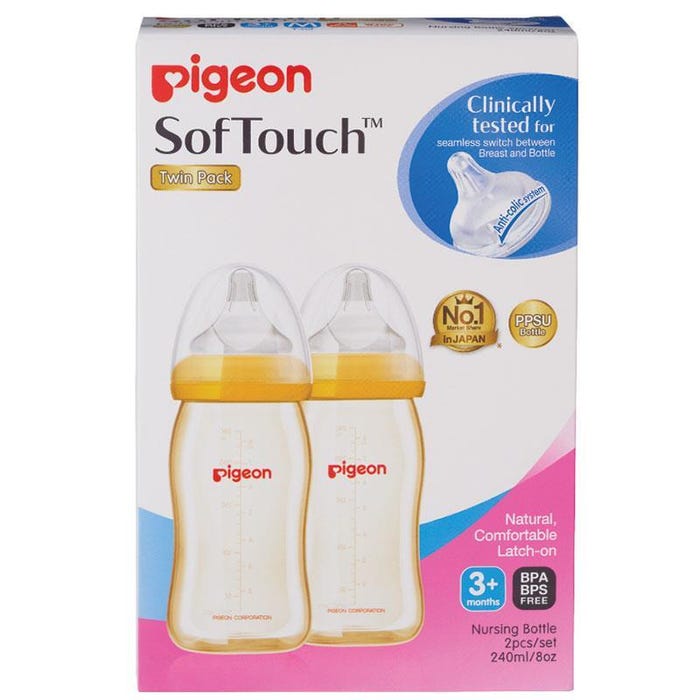 Pigeon SofTouch Peristaltic Plus PPSU Bottle 240ml Twin Pack