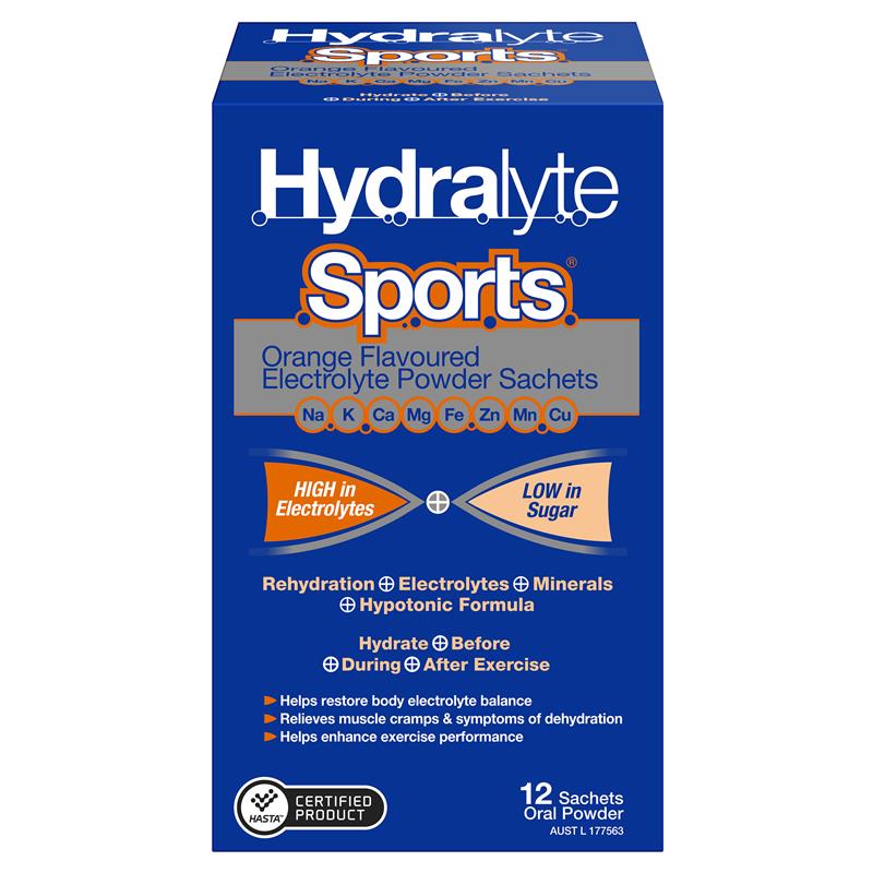 Hydralyte Sports Electrolyte Powder Sachets Orange 12 Pack