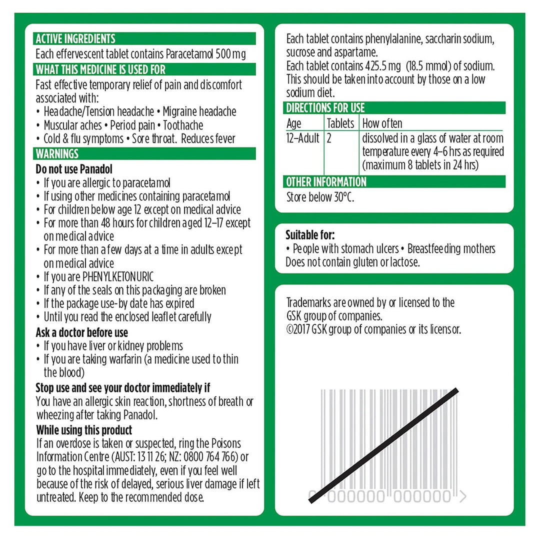 Panadol Rapid Soluble 快速止痛泡腾片 20 片