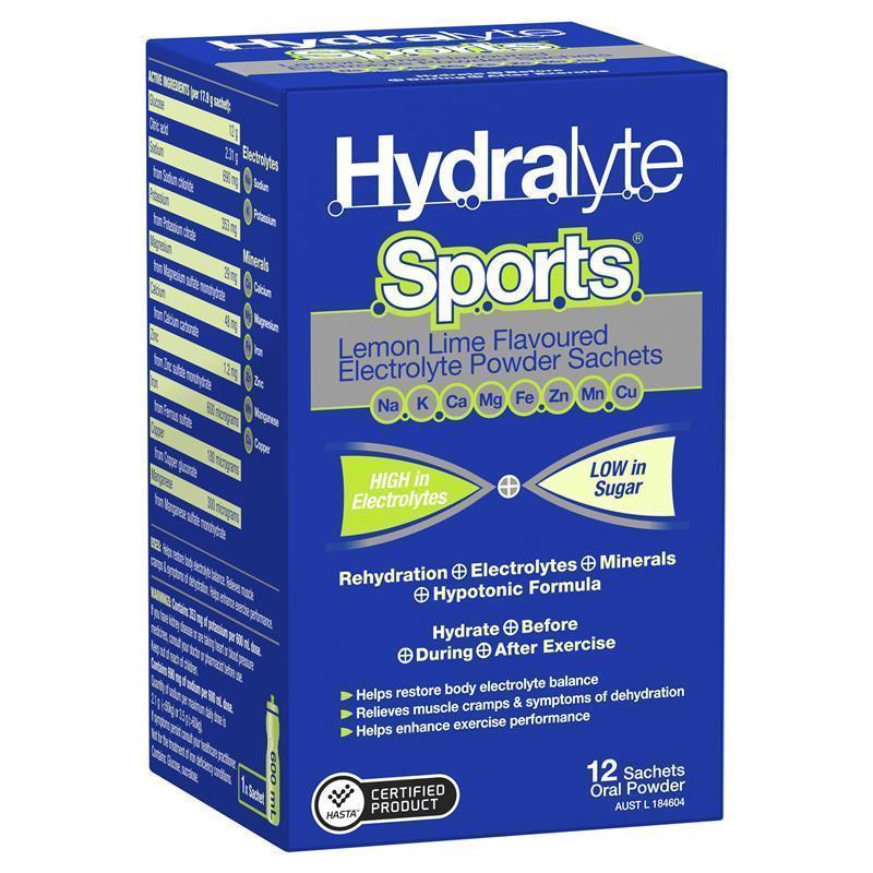 Hydralyte Sports Electrolyte Powder Lemon Lime 12 Sachets