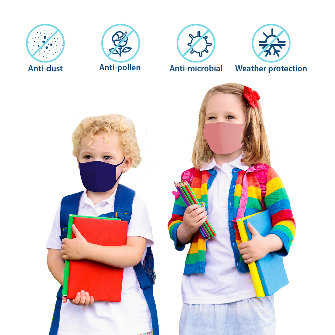 Kids Fabric Face Mask Navy (reusable, washable, 3 layers)