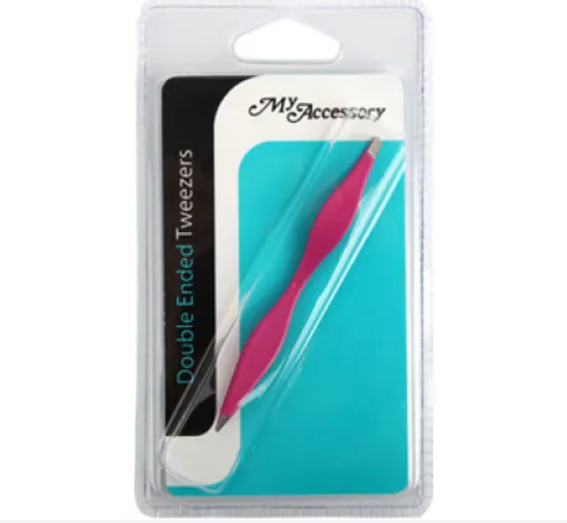 Tweezers Double Ended Slant / Pointed - Hot Pink