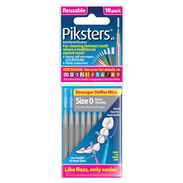 Piksters Interdental Brush Size 0 Pack 10 (Grey)
