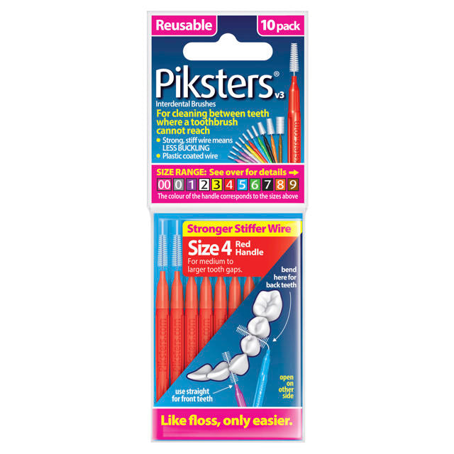 Piksters Interdental Brush Size 4 Pack 10 (Red)