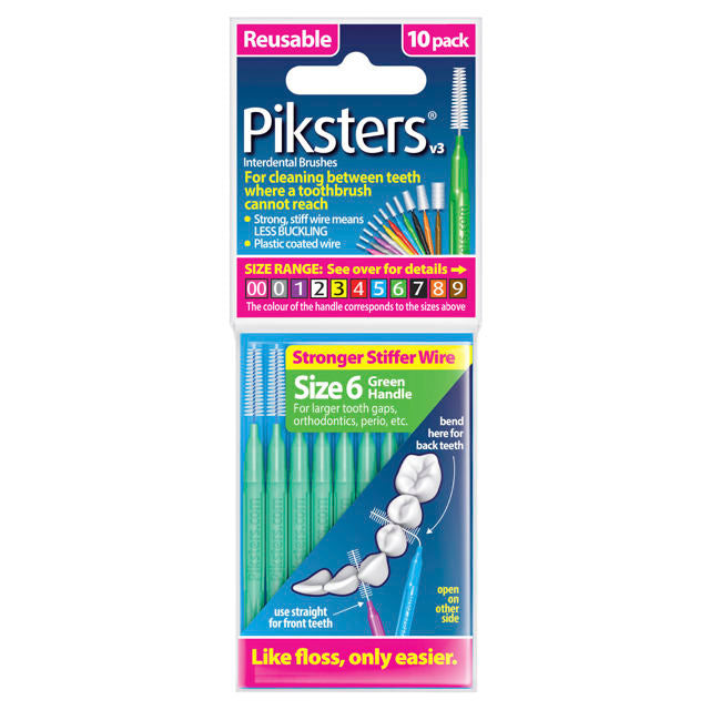 Piksters Interdental Brush Size 6 Pack 10 (Green)