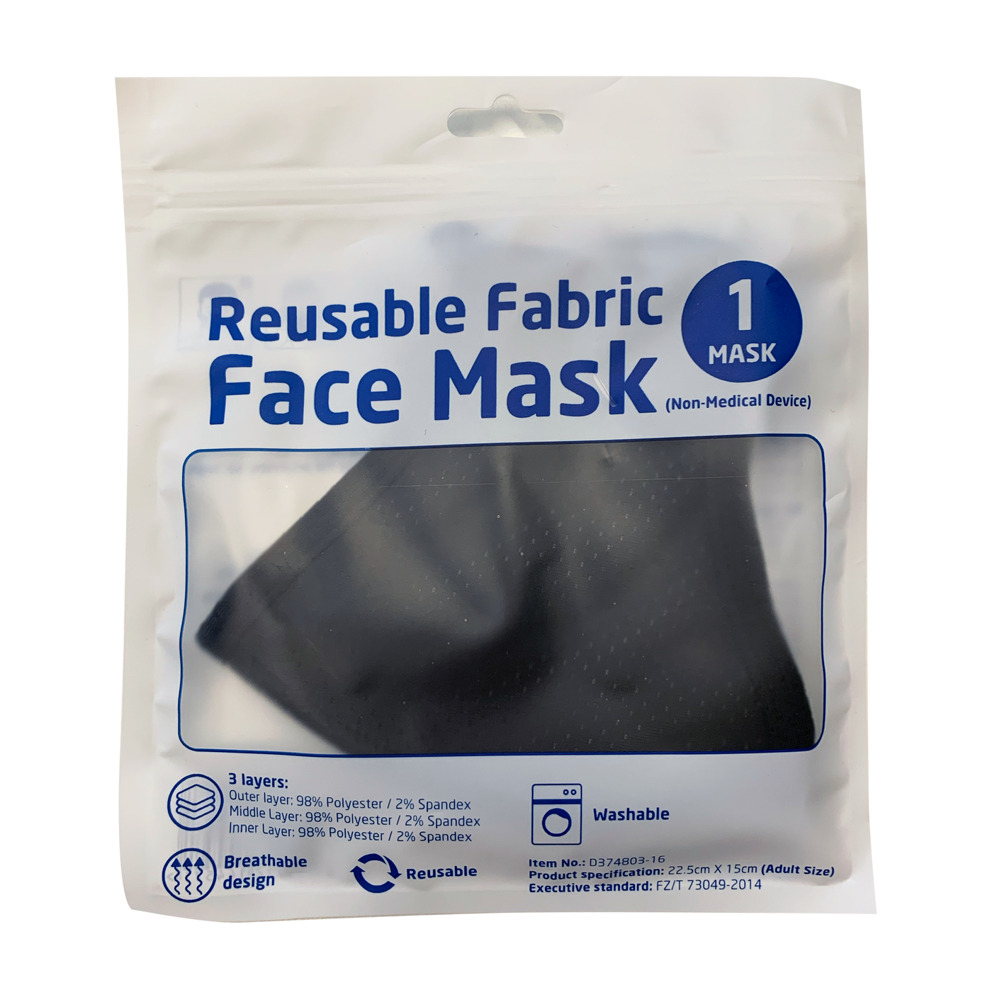 3 layers Fabric Face Mask Black (reusable, washable) - Single