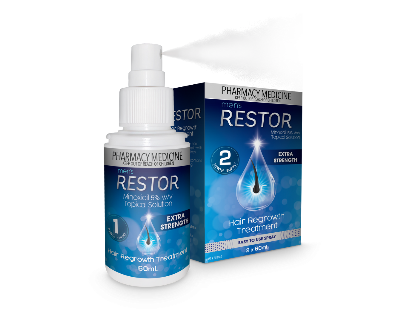 Men’s RESTOR Extra Strength 5% Spray 2 x 60mL